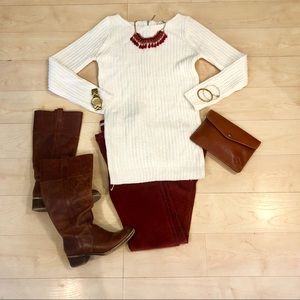 Derek White Knit Sweater, Long, M